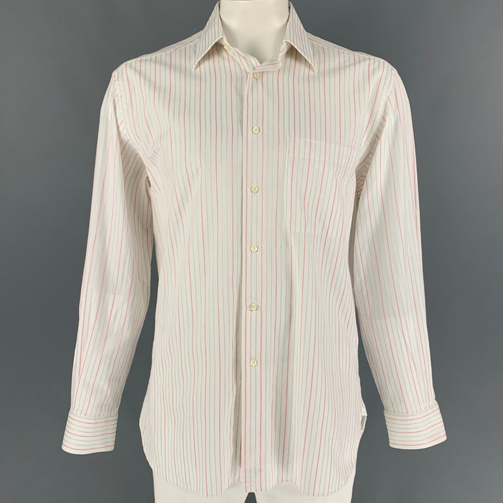 ERMENEGILDO ZEGNA Size L White Orange Stripe Cotton Long Sleeve Shirt