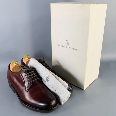 BRUNELLO CUCINELLI Size 8 Burgundy Leather Derby Lace-Up Shoes