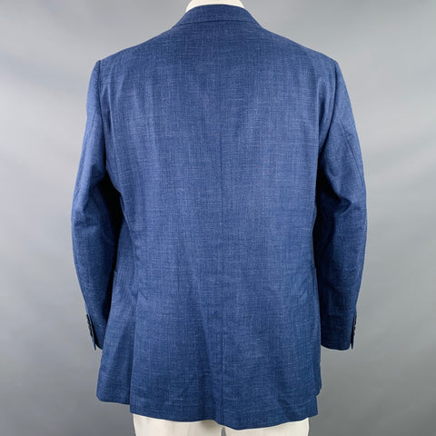 PETER MILLAR Size 46 Blue Wool Silk Linen Single Breasted Notch Lapel Sport Coat