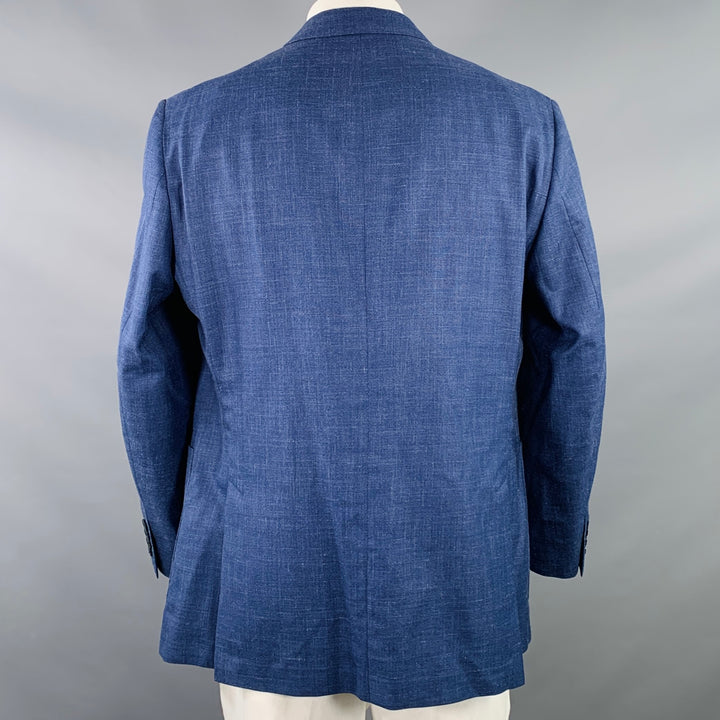 PETER MILLAR Size 46 Blue Wool Silk Linen Single Breasted Notch Lapel Sport Coat