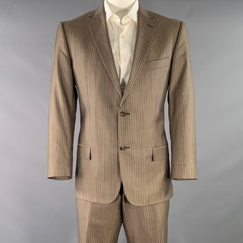 VERSACE COLLECTION Size 44 Brown Taupe Stripe Wool Silk Suit
