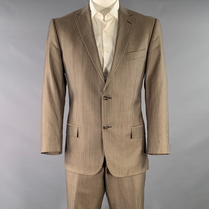 VERSACE COLLECTION Size 44 Brown Taupe Stripe Wool Silk Suit