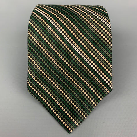 YVES SAINT LAURENT Green White Checkered Silk Tie
