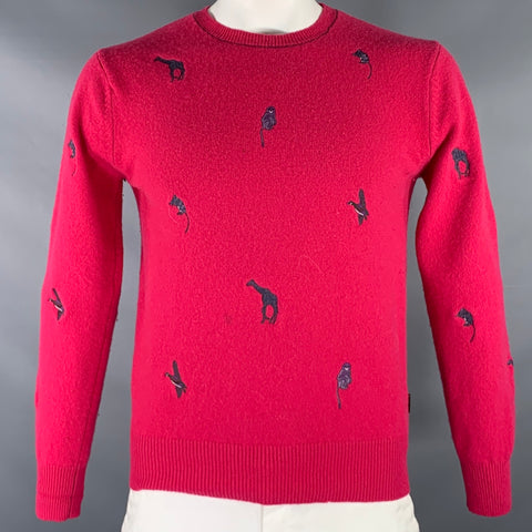 PAUL SMITH JEANS Size XL Pink Fuchsia Applique Wool Crew-Neck Sweater