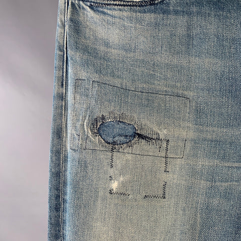 JOHN ELLIOTT Size 34 Blue Distressed Cotton Blend Button Fly Jeans