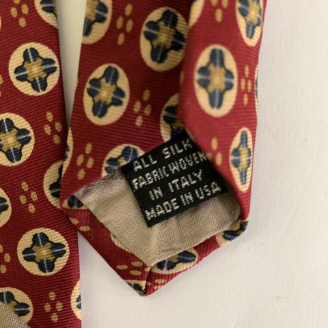CHRISTIAN DIOR Red Tan Geometric Silk Tie