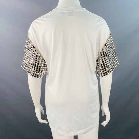 BURBERRY Size XL White Silver Cotton Crystal Embellished Oversized Crew Neck T-Shirt