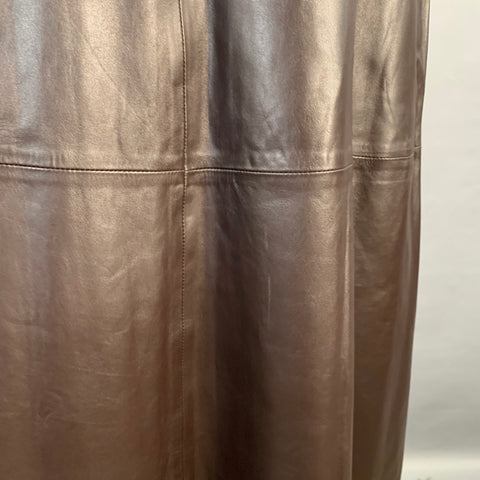 IRIS & INK Size 16 Brown Lambskin Leather A-Line Midi Skirt