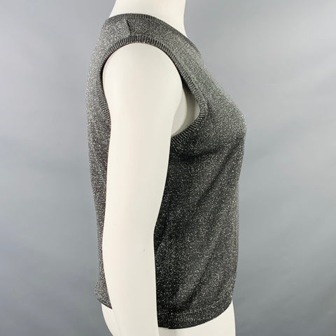ADRIANNA PAPELL Size L Silver Grey Silk Blend 2 PC Cardigan Set