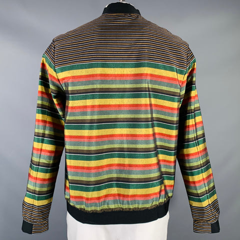 SCOTCH AND SODA Size XL Black Multi Color Polyester Cotton Stripe Bomber Jacket