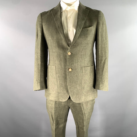 SOLBIATI Size 40 Green Olive Linen Notch Lapel Suit