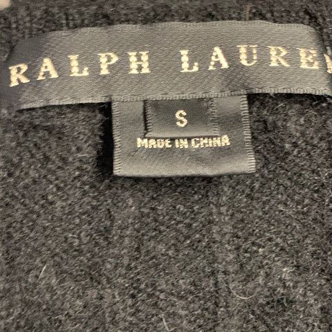 RALPH LAUREN Size S Black Cashmere Cable Knit Flared Hem V-Neck Sweater