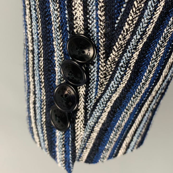 ETRO Talla 42 Abrigo deportivo con solapa de muesca en mezcla de lana a rayas, color azul marino, negro y blanco