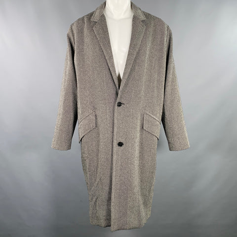 IRO AW16  Size 40 Gerwolf Black White Herringbone Wool Blend Notch Lapel Coat