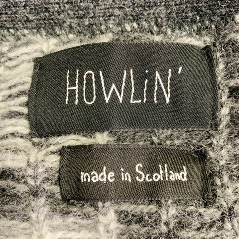 HOWLIN Size XL Spooky Doo Grey Charcoal Checkered Virgin Wool V-Neck Cardigan