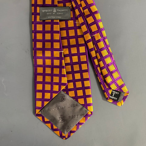 ROBERT TALBOTT Purple Gold Checkered Silk Tie