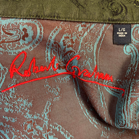 ROBERT GRAHAM Size L Brown Blue Paisley Cotton Embroidered Long Sleeve Shirt