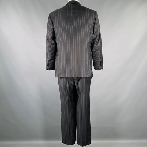 ISAIA Size 48 Charcoal Blue Stripe Wool Notch Lapel Suit