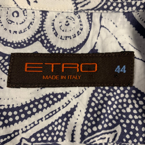 ETRO Size XXL White Slate Abstract Floral Cotton Long Sleeve Shirt