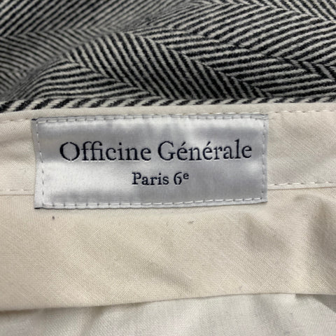 OFFICINE GENERALE Size 38 Grey Black Herringbone Wool Belted Dress Pants