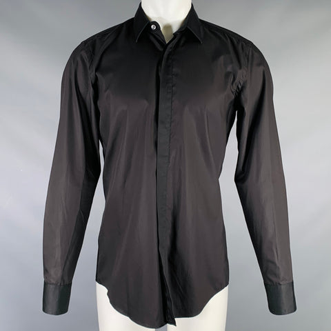 HUGO BOSS Size S Black Cotton Blend French Cuff Long Sleeve Shirt