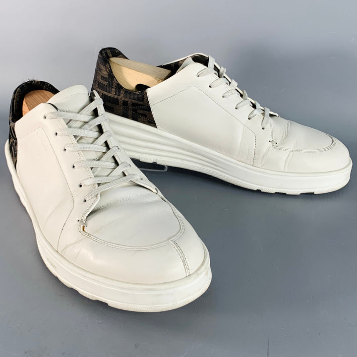 FENDI ZUCCA Size 11 Zucca White Brown Canvas Monogram Low Top Sneakers