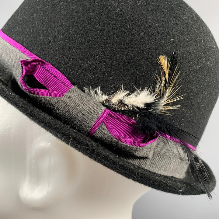 PAUL SMITH Size 7.5 Black Grey Wool Felt Hats