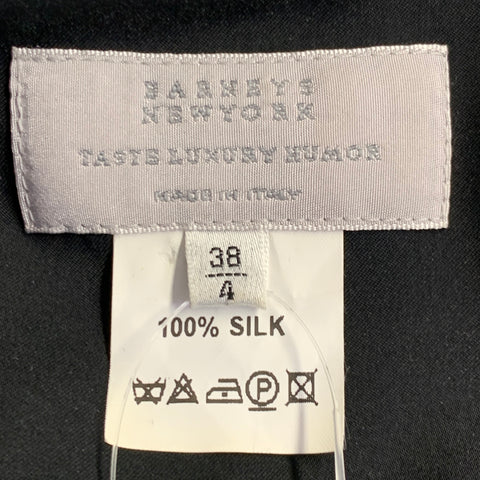 BARNEY'S NEW YORK Size 4 Navy White Silk Twill Geometric Belted Shirt Dress