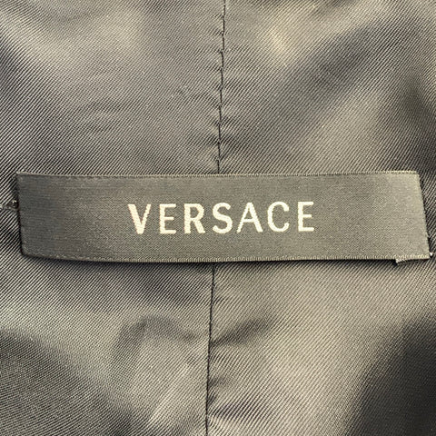 VERSACE Size M Black Silver Studded Cotton Blend Leather Trim Zip Up Jacket