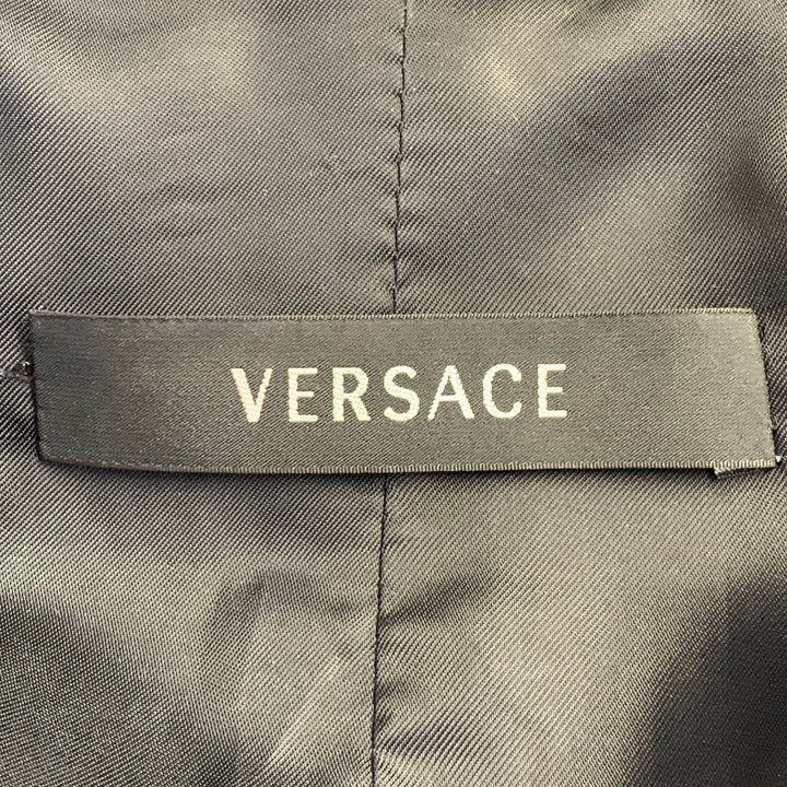 VERSACE Size M Black Silver Studded Cotton Blend Leather Trim Zip Up Jacket