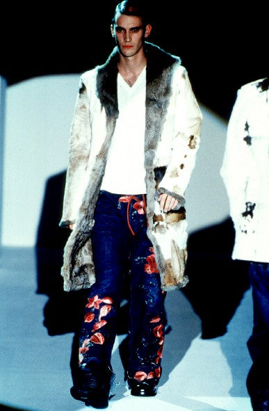 GUCCI by TOM FORD FW1999 Size 32 Indigo Purple Silver Floral Embroidery Denim Button Fly Jeans