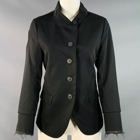 RUNDHOLZ Size XS Black Virgin Wool Distressed Layered Open Back Blazer