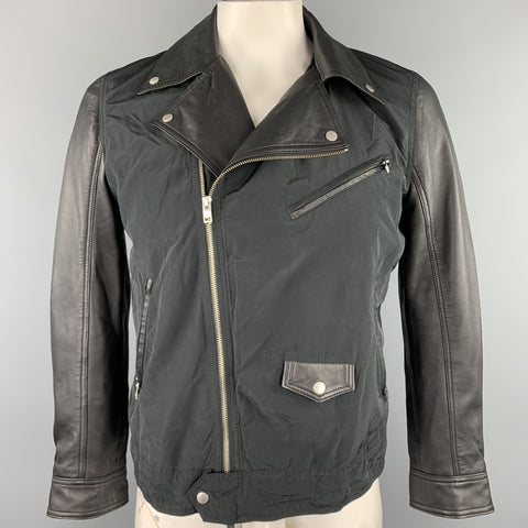 J. LINDEBERG Size L Black Mixed Materials Nylon Biker Jacket