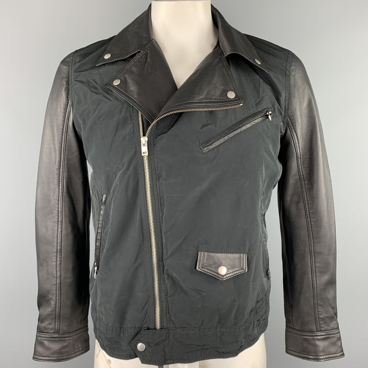 J. LINDEBERG Size L Black Mixed Materials Nylon Biker Jacket