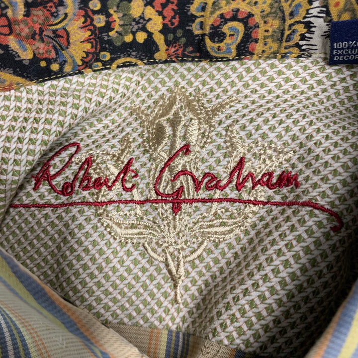 ROBERT GRAHAM Camisa de manga larga con botones de algodón bordado caqui talla L