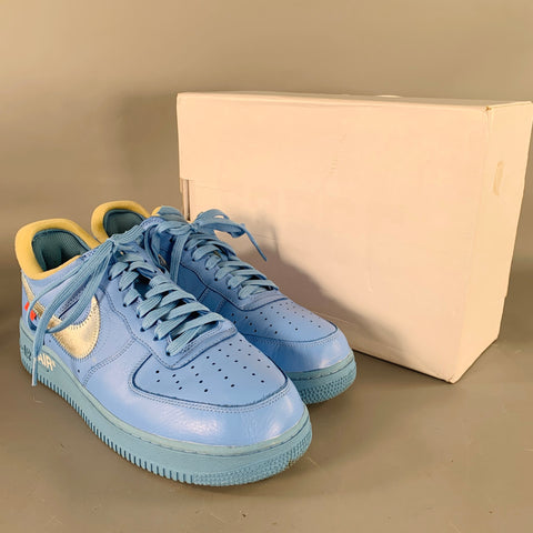 NIKE x OFF-WHITE Size 11 Air Force 1 '07 Virgil Blue Silver Logo Sneakers