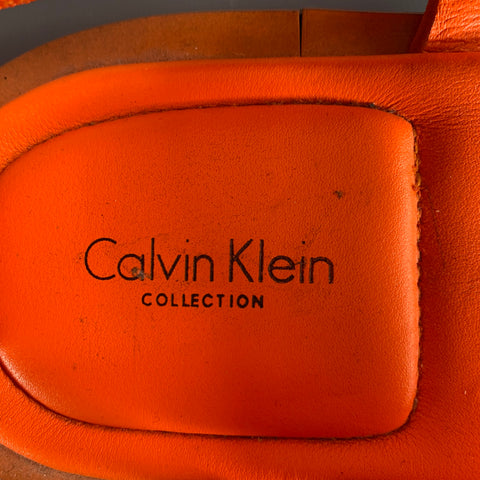 CALVIN KLEIN COLLECTION Size 12 Orange Leather Straps Sandals