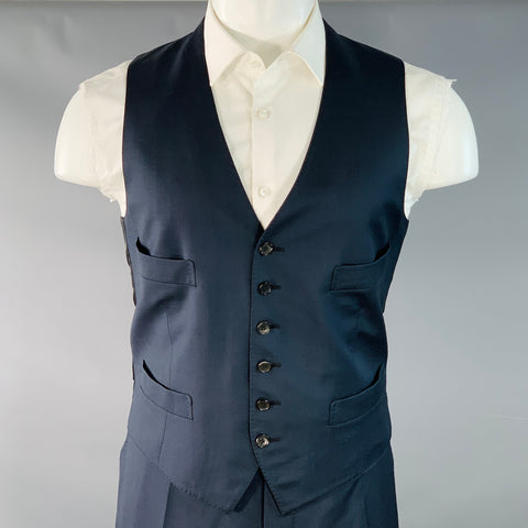 TOM FORD Size 40 Regular Navy Wool Peak Lapel 3 Piece Suit