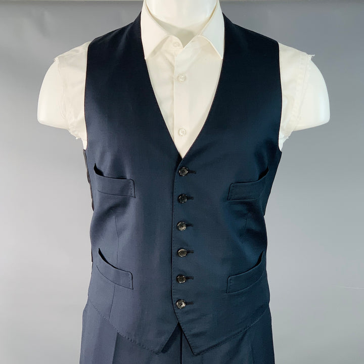 TOM FORD Size 40 Regular Navy Wool Peak Lapel 3 Piece Suit