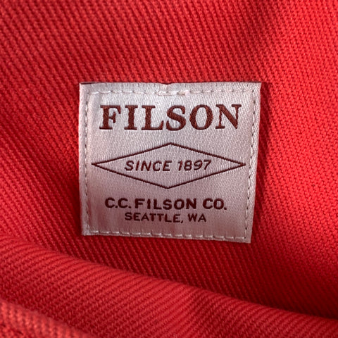 FILSON Red Tan Cotton Canvas Twill Leather Trim Tote Bag