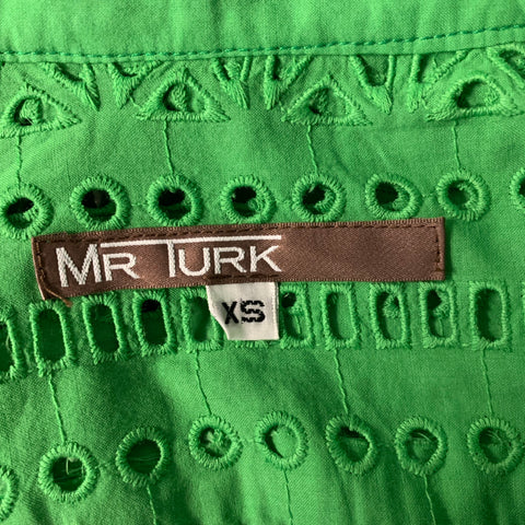 MR TURK Size XS Green Lace Cotton Pointed Collar Short Sleeve Shirt