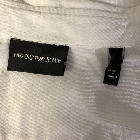 EMPORIO ARMANI Size XL White Textured Pointed Collar Long Sleeve Shirt