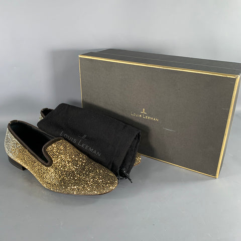 LOUIS LEEMAN Size 9 Gold Silver Rhinestone Velvet Slip On Loafers