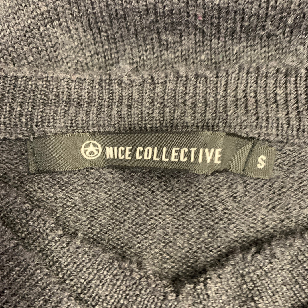 NICE COLLECTIVE Size S Grey Charcoal Knit Merino Wool V-Neck Sweater