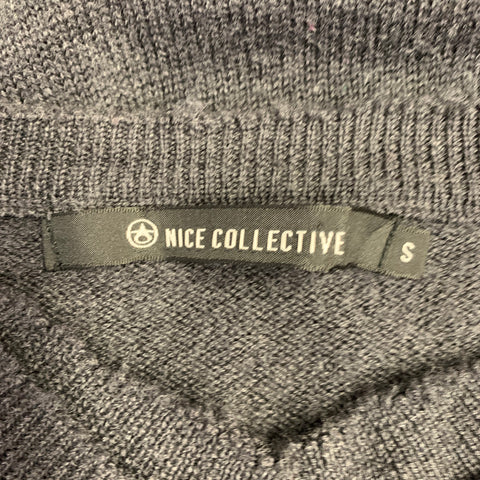 NICE COLLECTIVE Taille S Pull en laine mérinos col en V gris anthracite tricoté