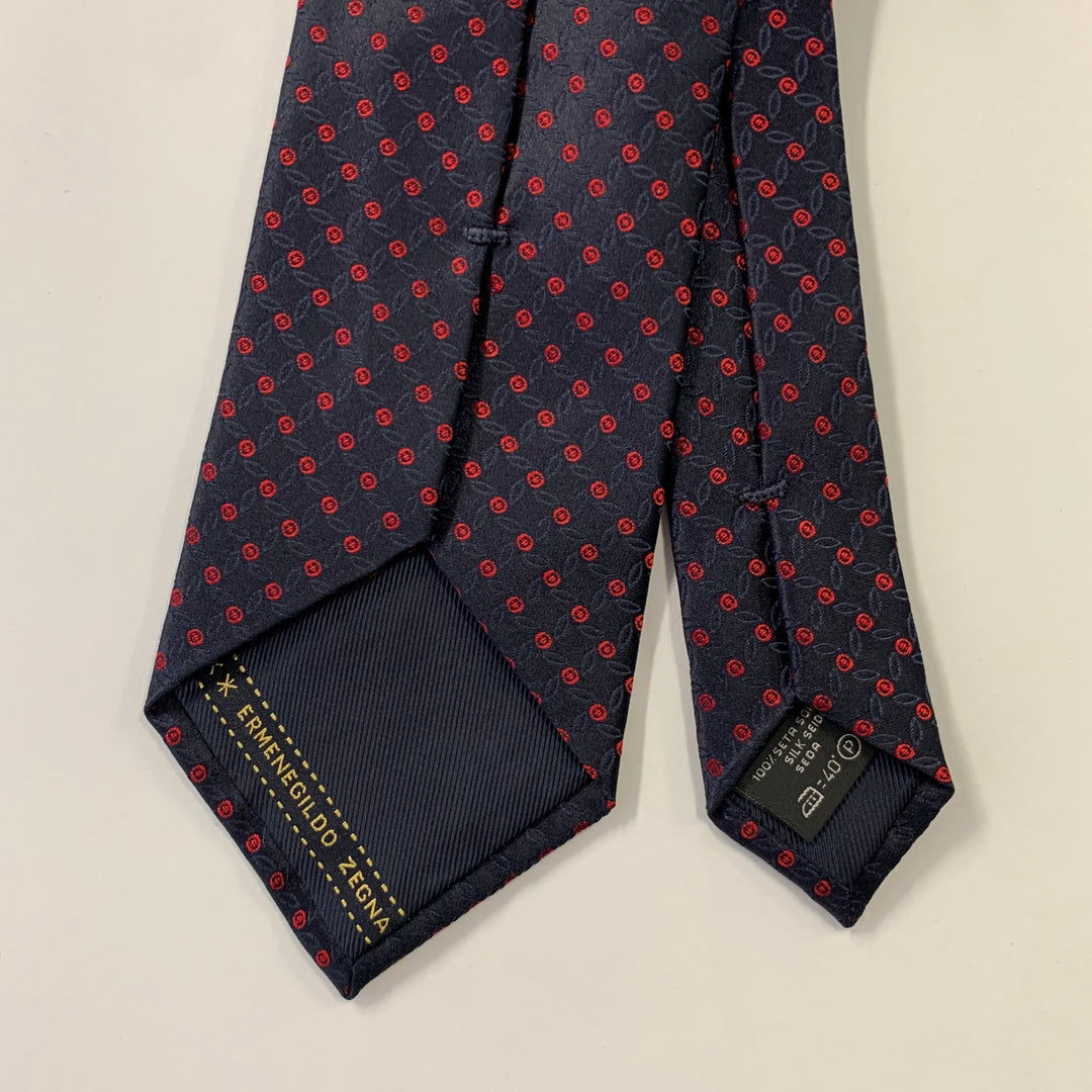 ERMENEGILDO ZEGNA Navy Red Dots Silk Tie