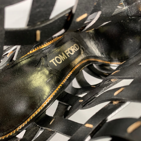 TOM FORD Size 7.5 Black Gold Leather Mixed Patterns Zip Up Boots