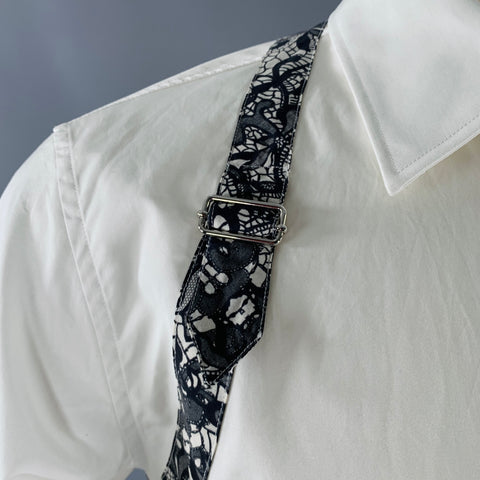 ALEXANDER MCQUEEN Size S White Black Lace Cotton Print Long Sleeve Shirt