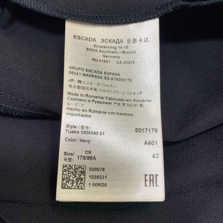 ESCADA Size 12 Navy Polyamide Blend Side Zipper Dress Pants