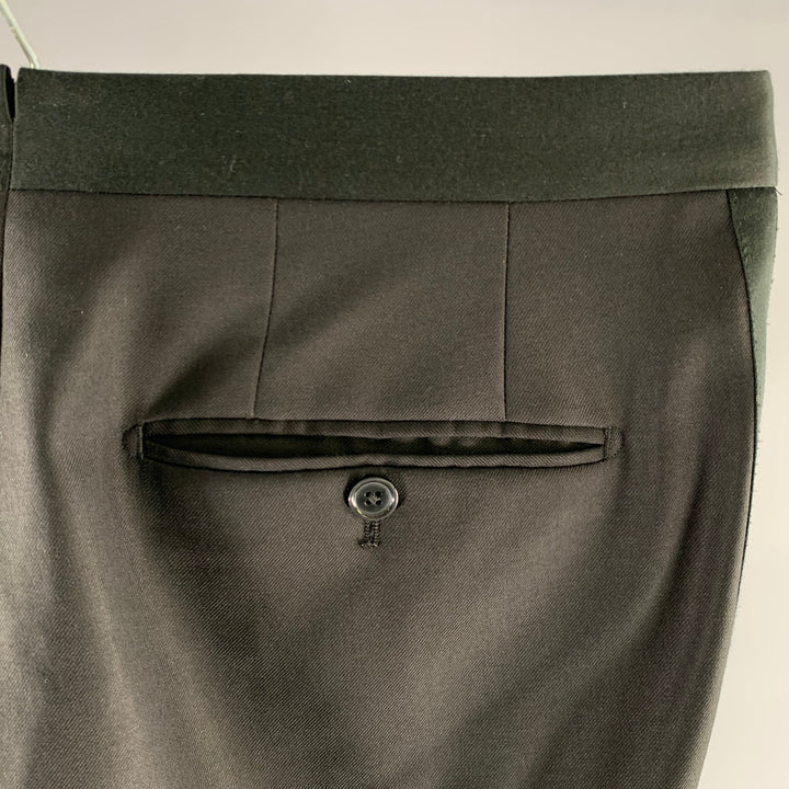 LARDINI Size 32 Black Wool Tuxedo Dress Pants